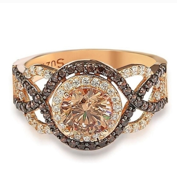 🔹️Suzy Levian🔹️Rose Sterling Silver Brown Cubic Zirconia Crossover Bridal Ring - Picture 5 of 11